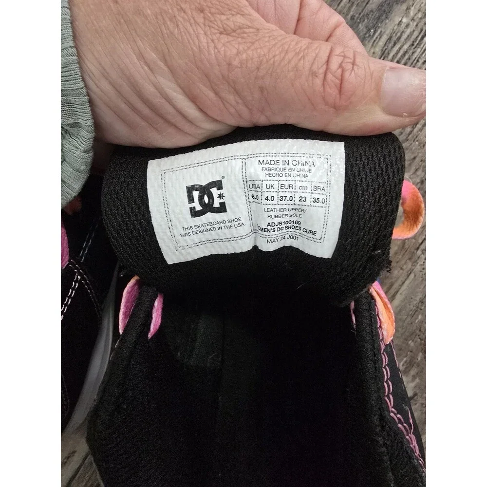 DC Shoes Cure Women’s Skate Shoes Size 6 Black Pink Orange Laces ADJS100169 Used
